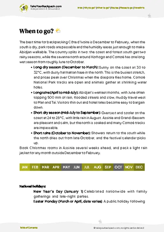 example page 3 from our offline Travel Guide for Côte d’Ivoire